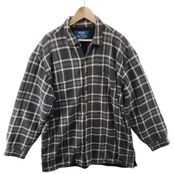 Men's Plaid Shirt Jacket - Black and Cream - Picture 2 of 6